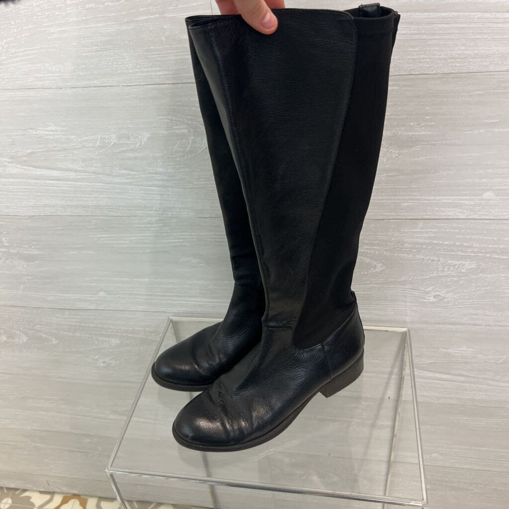 Nine West Black Leather Allair Stretch Back Tall Boots 7.5