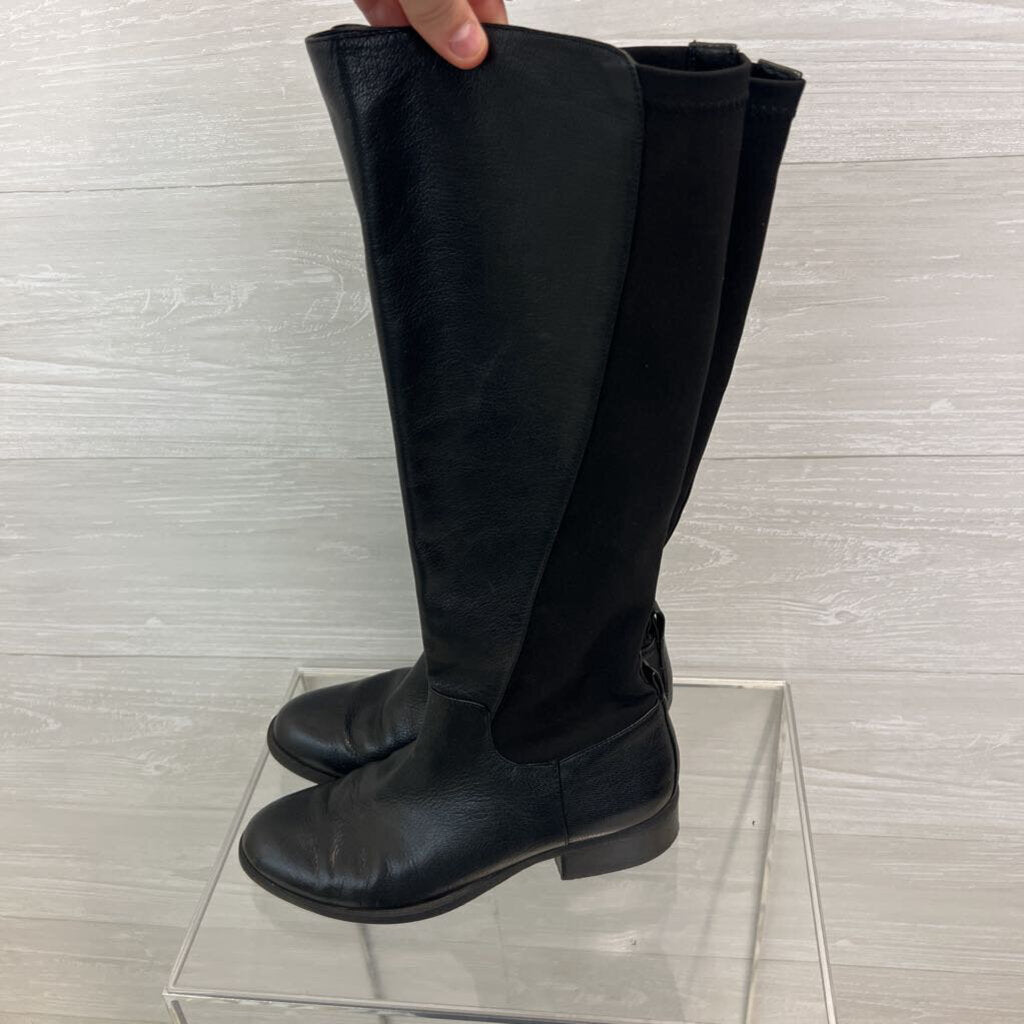 Nine West Black Leather Allair Stretch Back Tall Boots 7.5
