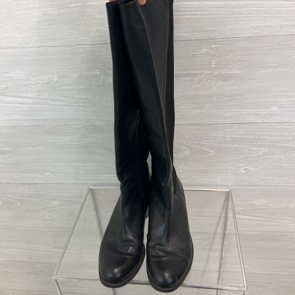 Nine West Black Leather Allair Stretch Back Tall Boots 7.5
