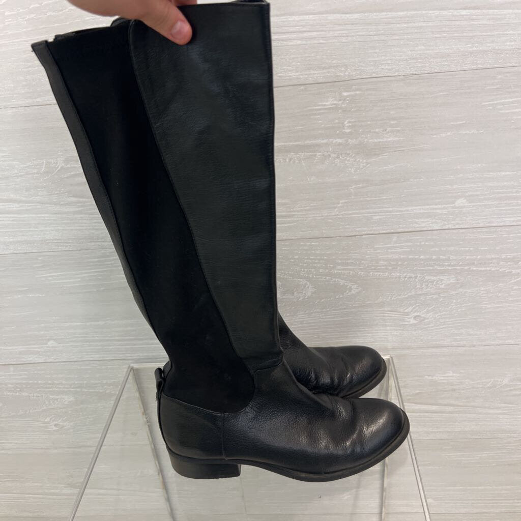 Nine West Black Leather Allair Stretch Back Tall Boots 7.5