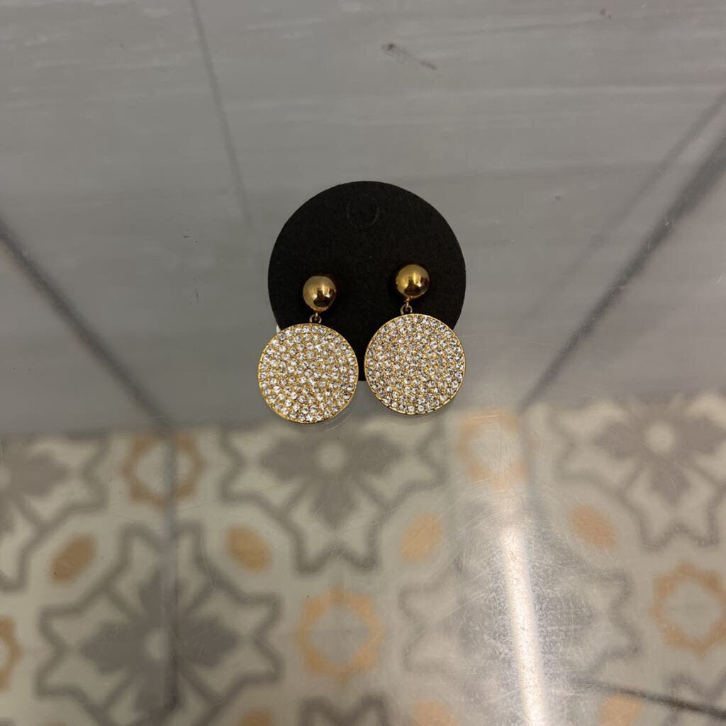 Gold/ Rhinestone Circle Drop Earrings