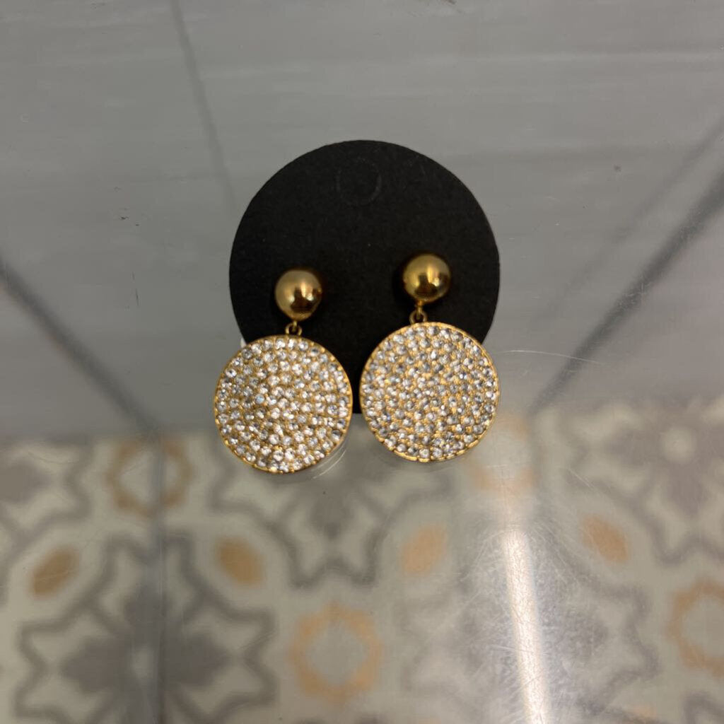 Gold/ Rhinestone Circle Drop Earrings