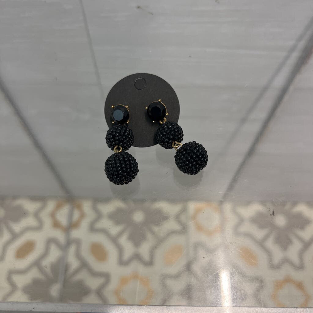 Black Beaded Ball Drop Earrings