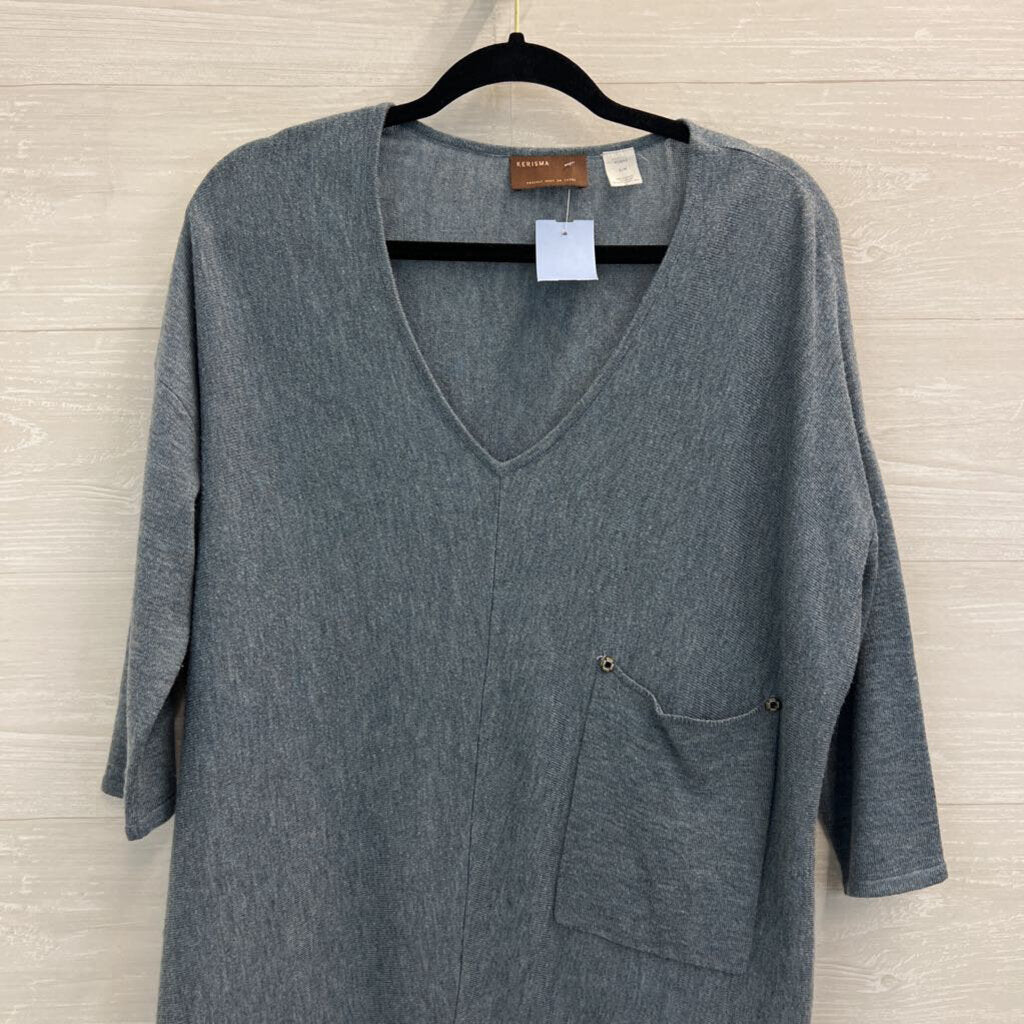 Kerisma Blue Knit V Neck Slounchy Long Sleeve Top Small/ Medium