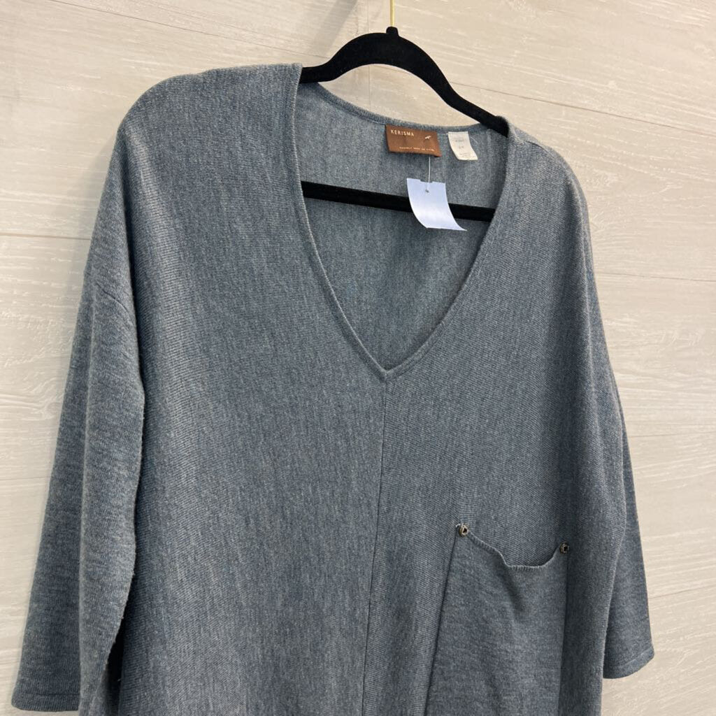 Kerisma Blue Knit V Neck Slounchy Long Sleeve Top Small/ Medium
