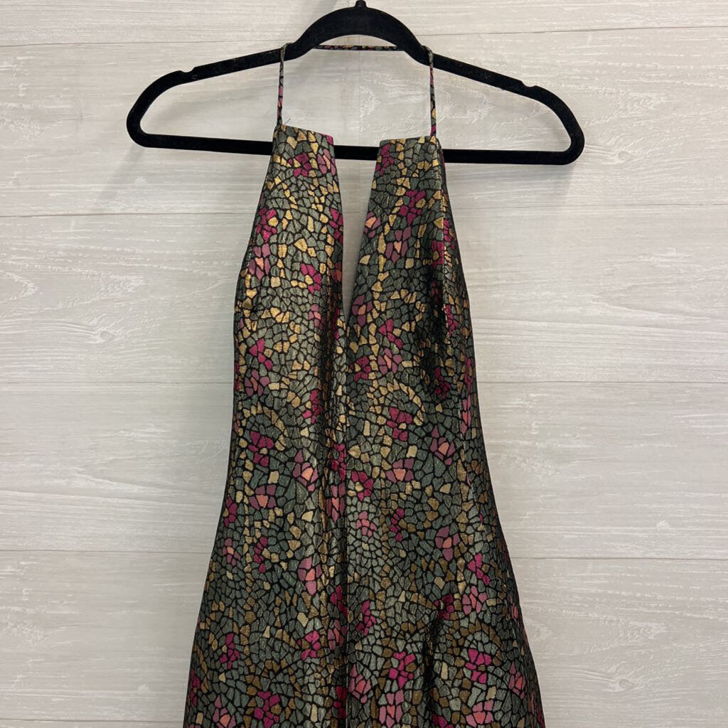 David Meister Black/ Multi Metallic Print Halter Neck Dress 4