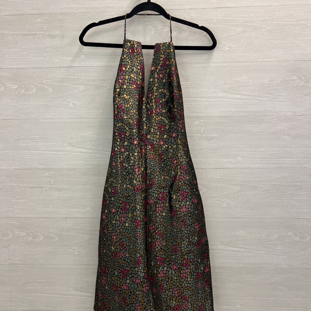 David Meister Black/ Multi Metallic Print Halter Neck Dress 4