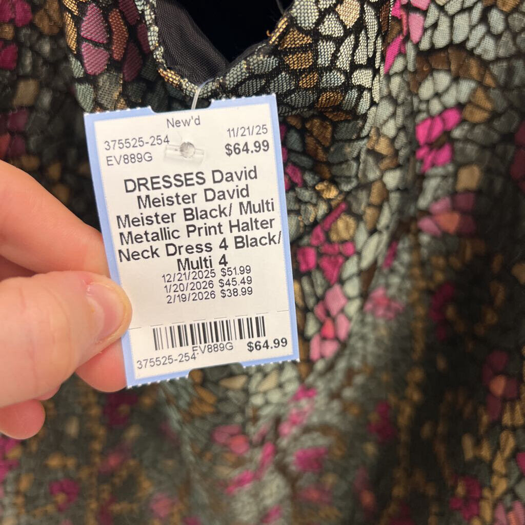 David Meister Black/ Multi Metallic Print Halter Neck Dress 4