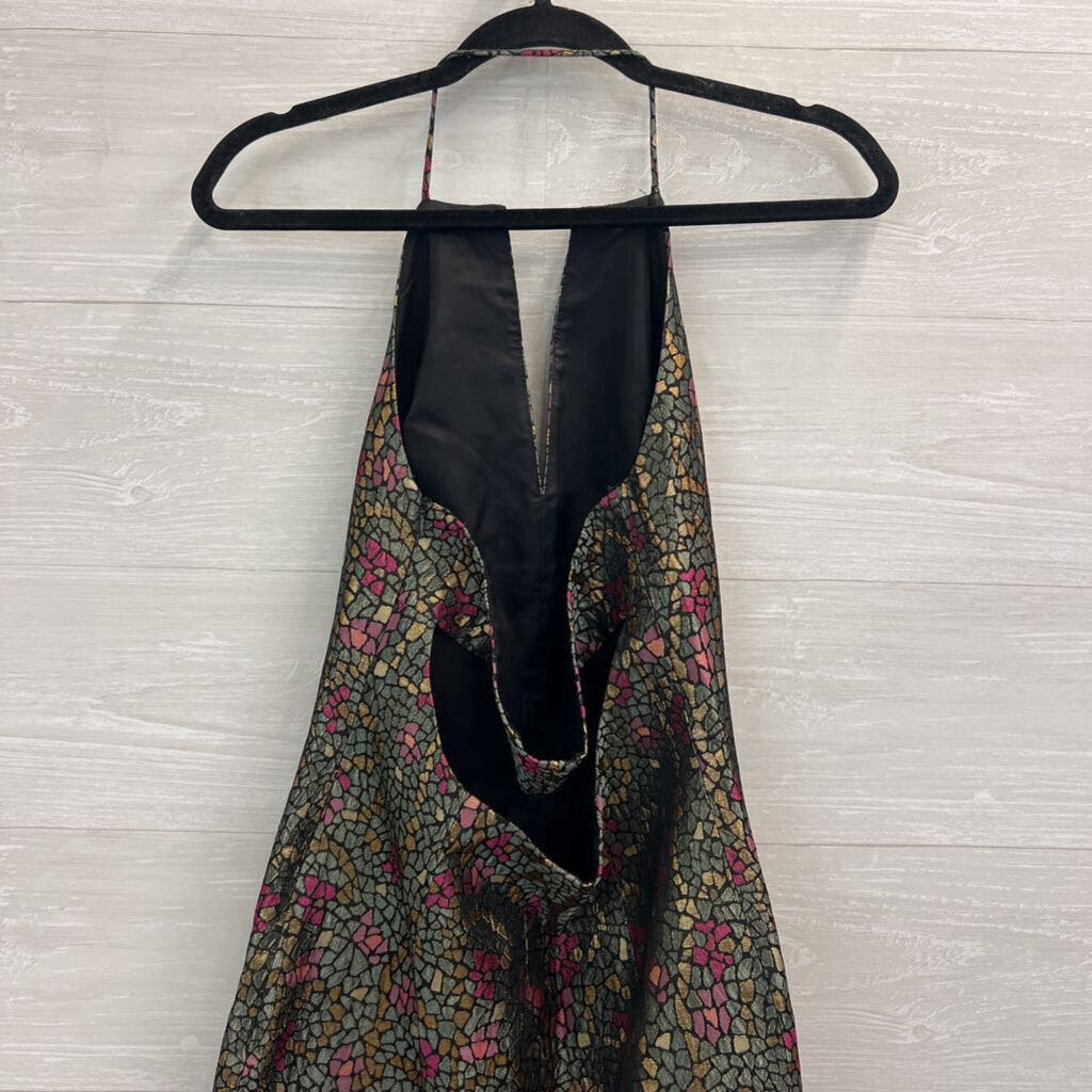 David Meister Black/ Multi Metallic Print Halter Neck Dress 4