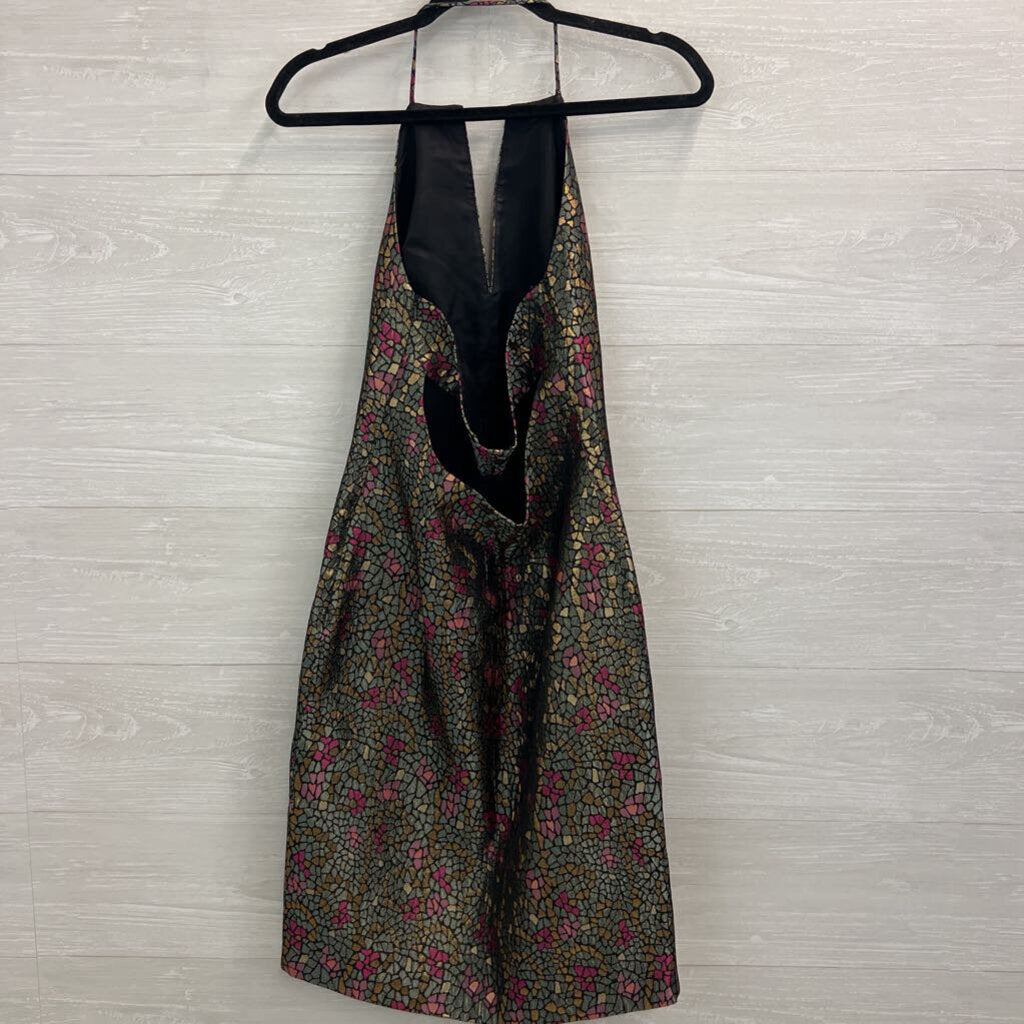 David Meister Black/ Multi Metallic Print Halter Neck Dress 4