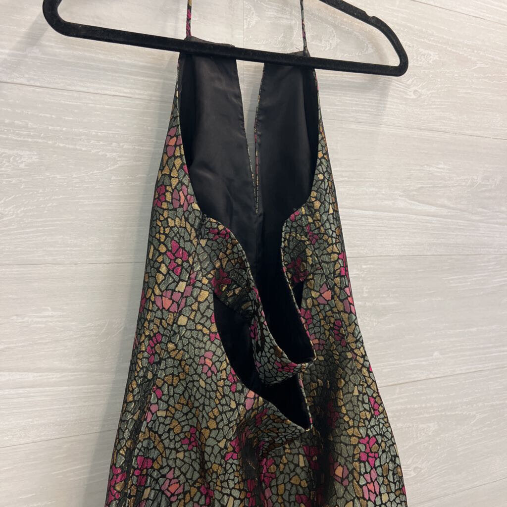 David Meister Black/ Multi Metallic Print Halter Neck Dress 4