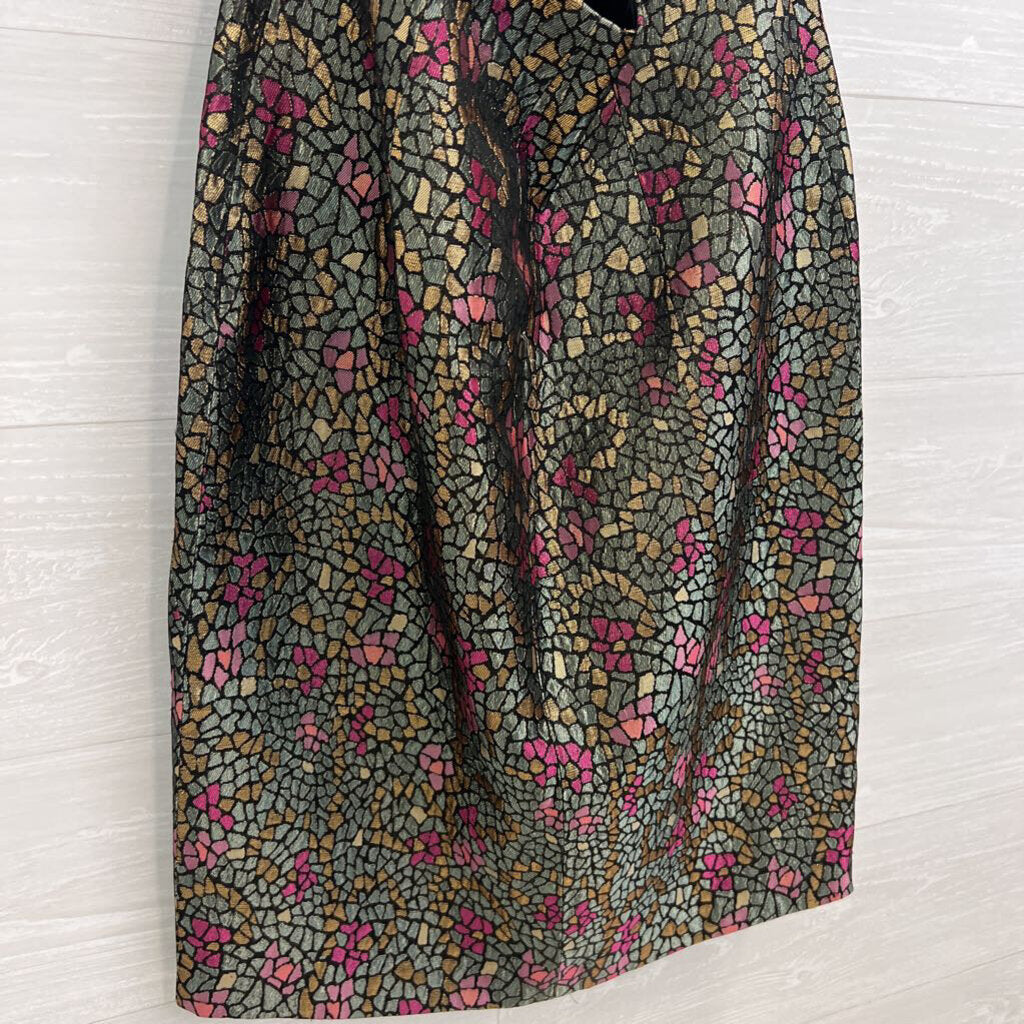 David Meister Black/ Multi Metallic Print Halter Neck Dress 4