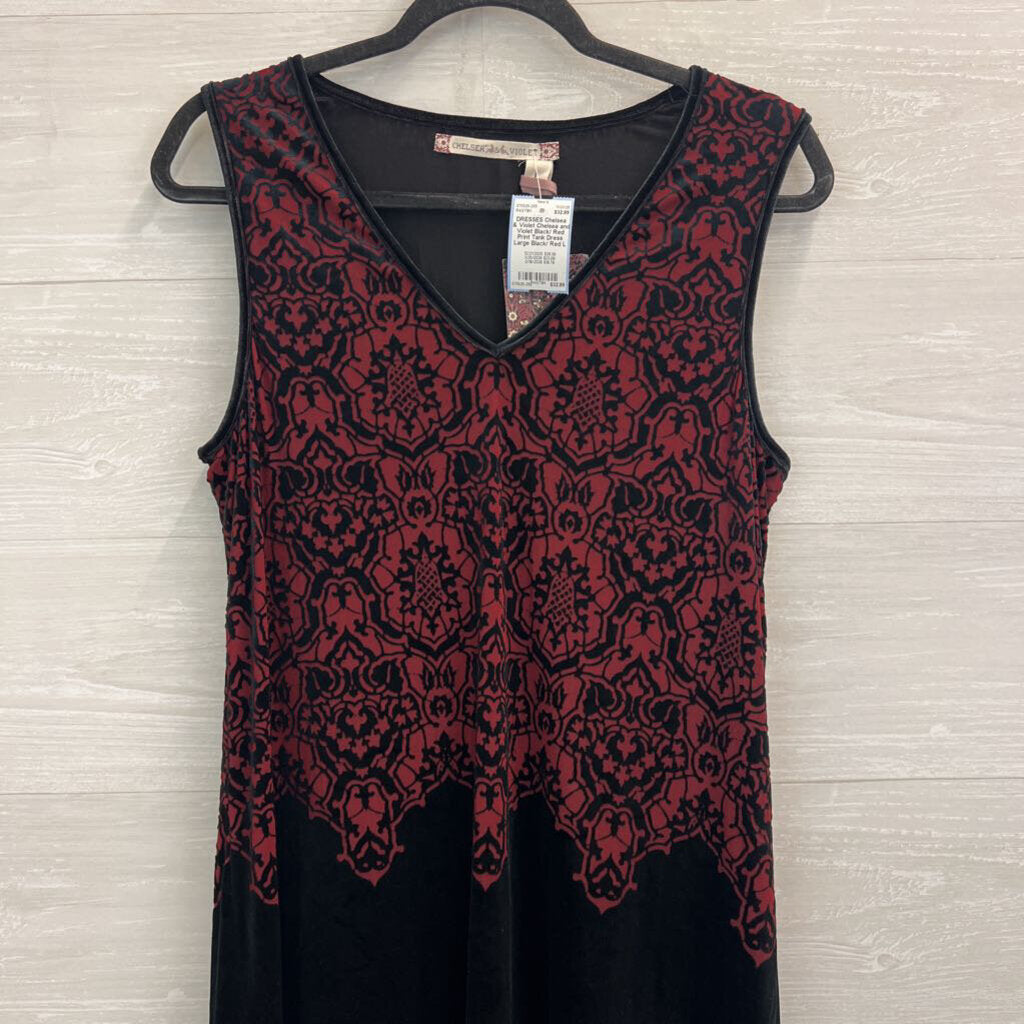 Chelsea and Violet Black/ Red Print Tank Dress Large