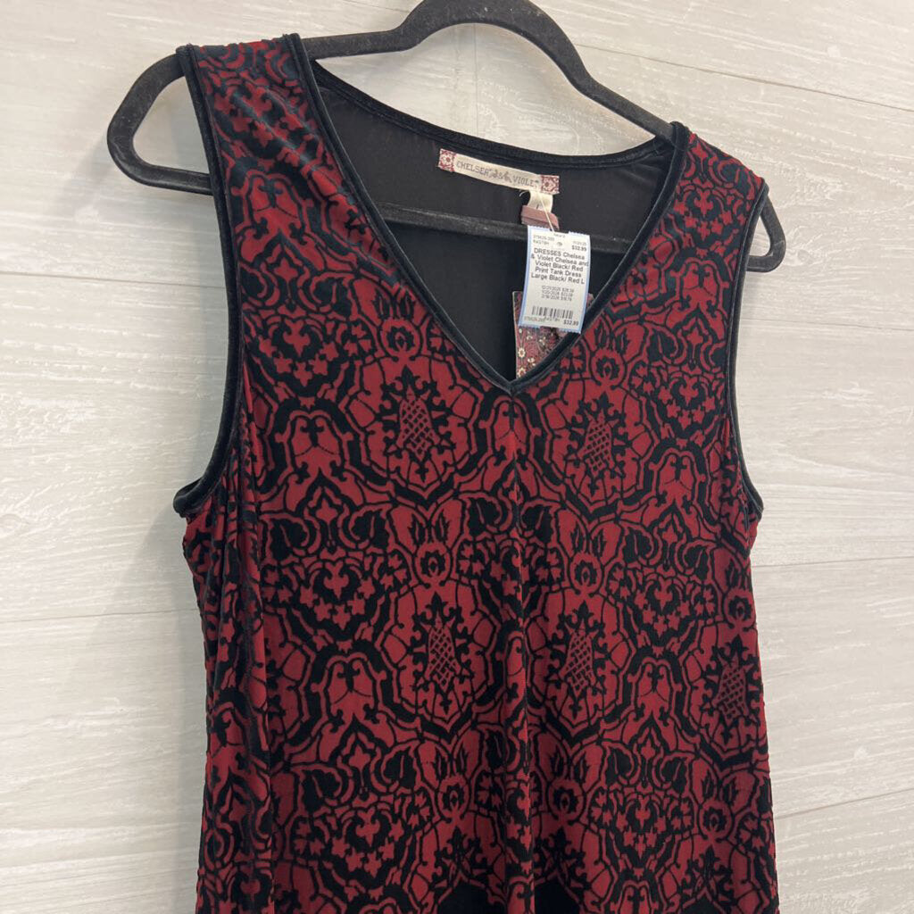 Chelsea and Violet Black/ Red Print Tank Dress Large