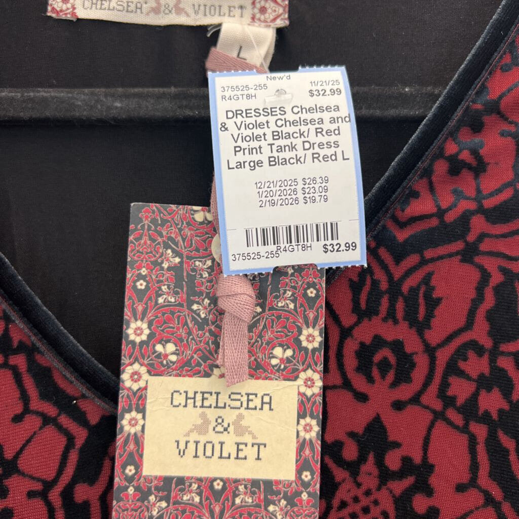 Chelsea and Violet Black/ Red Print Tank Dress Large