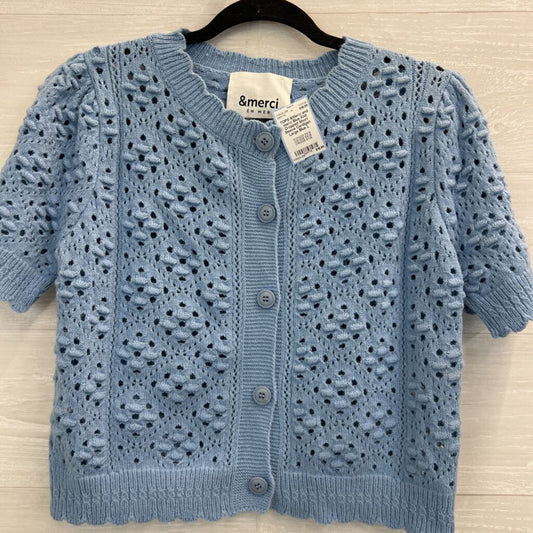 and merci Blue Knit Cropped Short Sleeve Cardigan Large