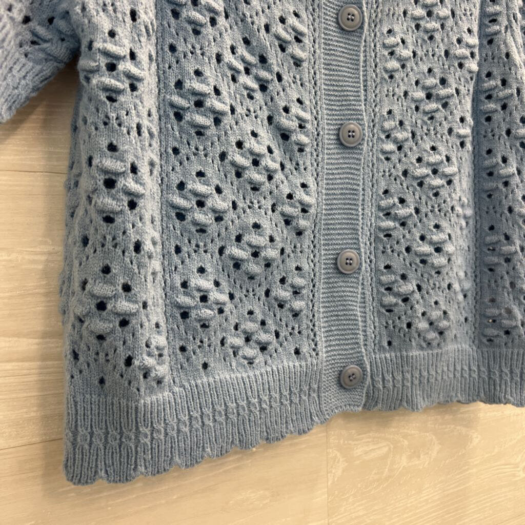 and merci Blue Knit Cropped Short Sleeve Cardigan Large