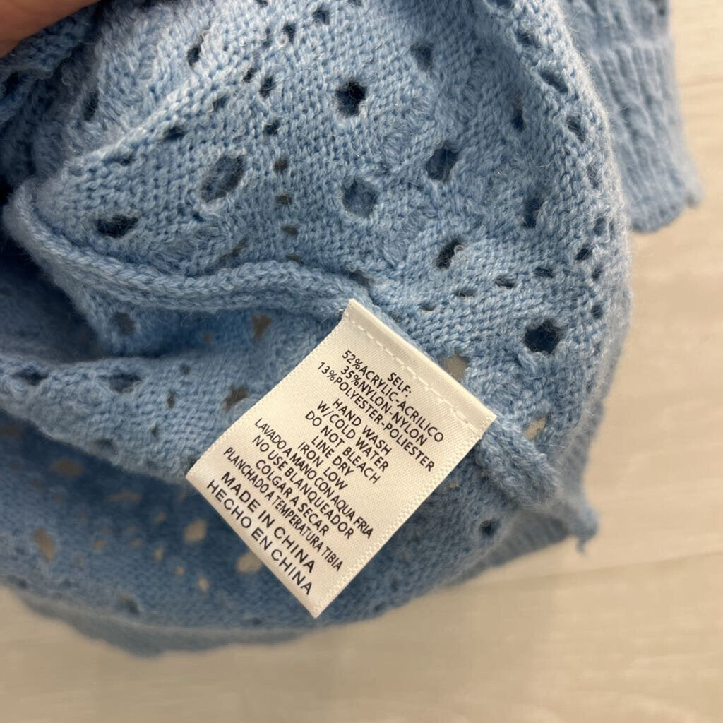 and merci Blue Knit Cropped Short Sleeve Cardigan Large