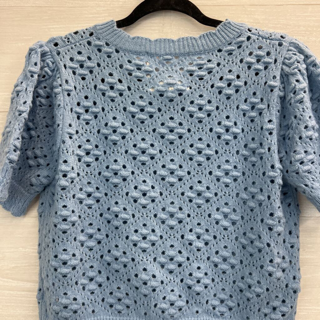 and merci Blue Knit Cropped Short Sleeve Cardigan Large