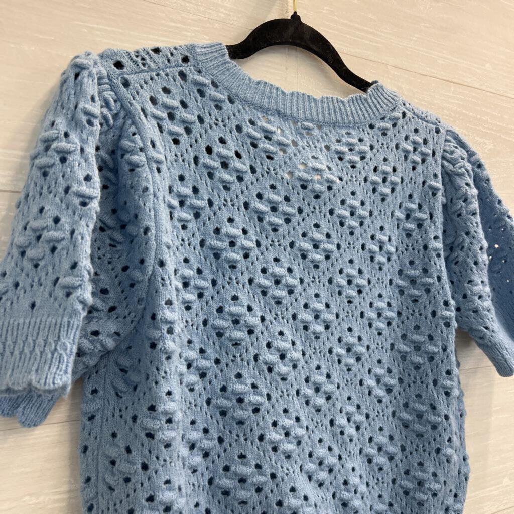 and merci Blue Knit Cropped Short Sleeve Cardigan Large