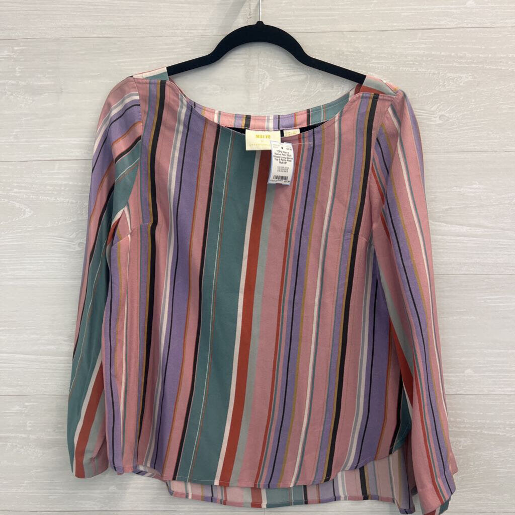 Maeve Pink/ Multi Striped Long Sleeve Top 8 Petite