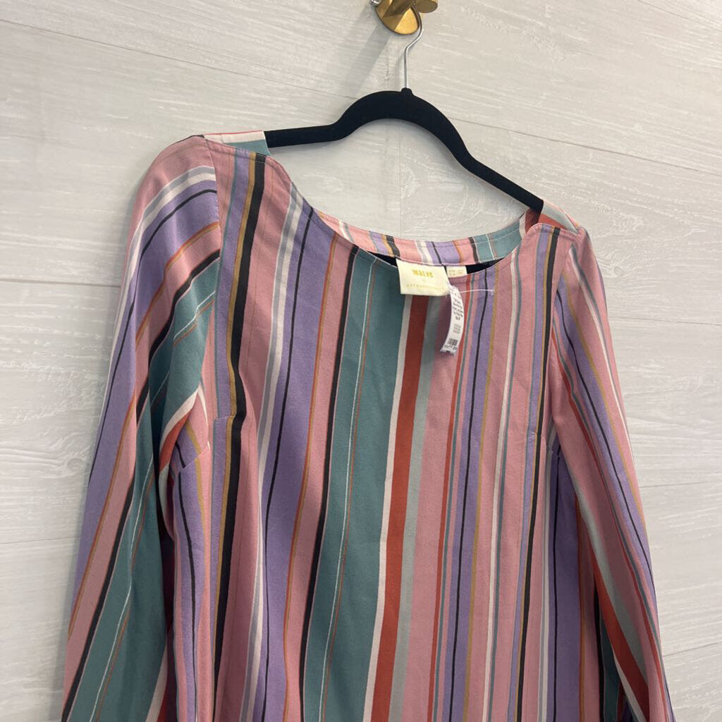 Maeve Pink/ Multi Striped Long Sleeve Top 8 Petite
