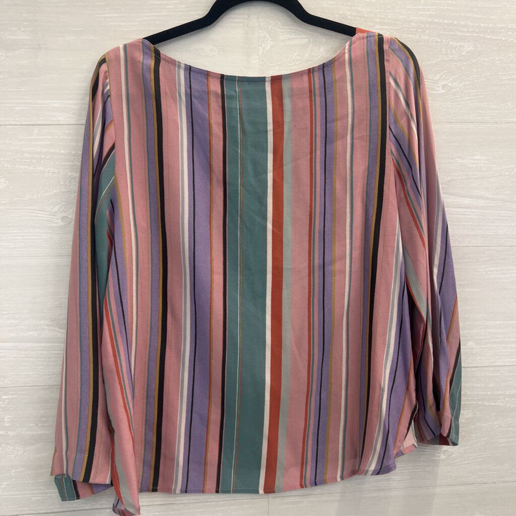 Maeve Pink/ Multi Striped Long Sleeve Top 8 Petite