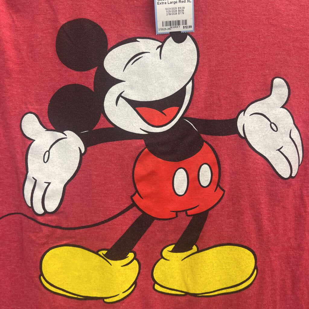 Mickey Mouse Red Short Sleeve Graphic Tee Extra Large