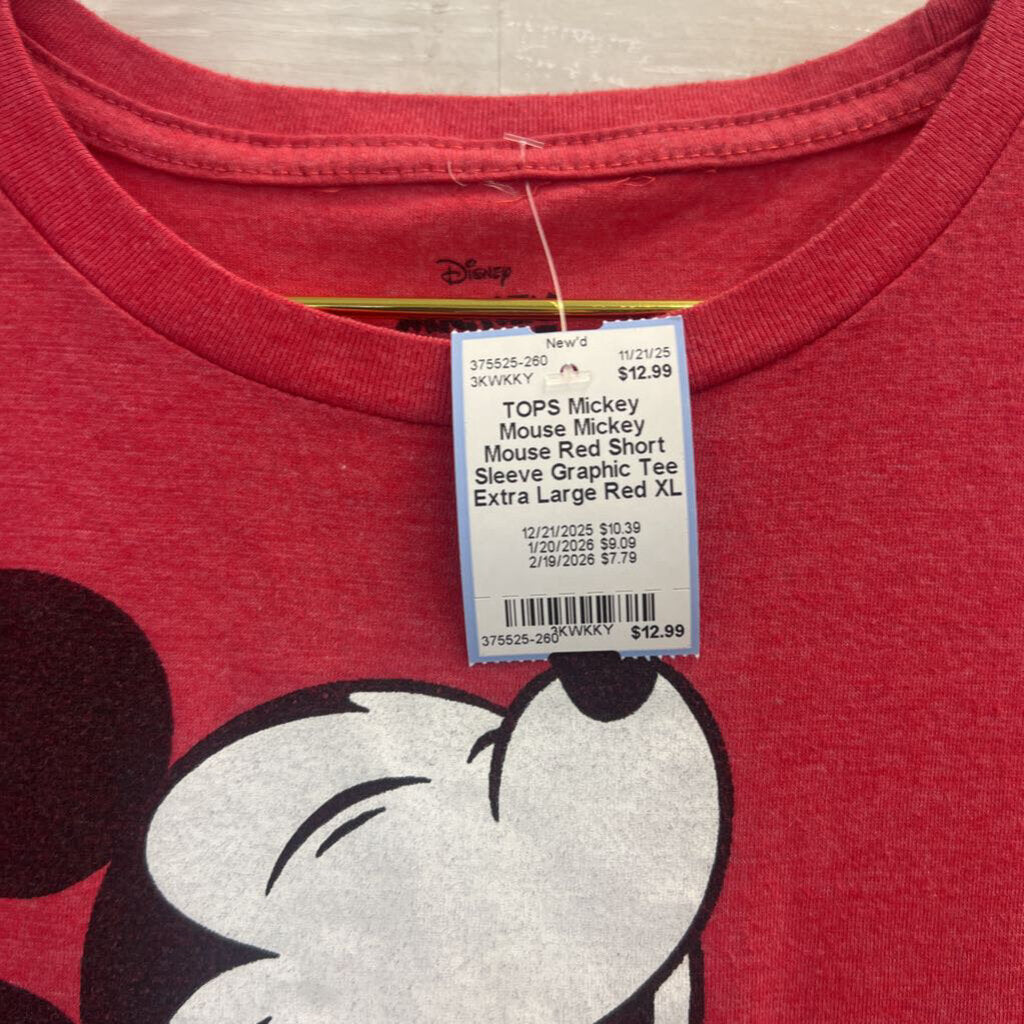 Mickey Mouse Red Short Sleeve Graphic Tee Extra Large