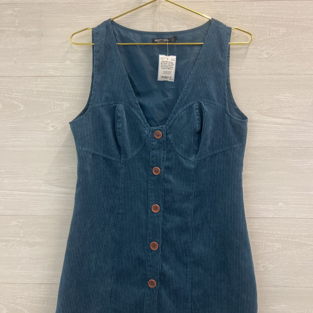 Nasty Gal Blue Corduroy Button Front Sleeveless Dress 8