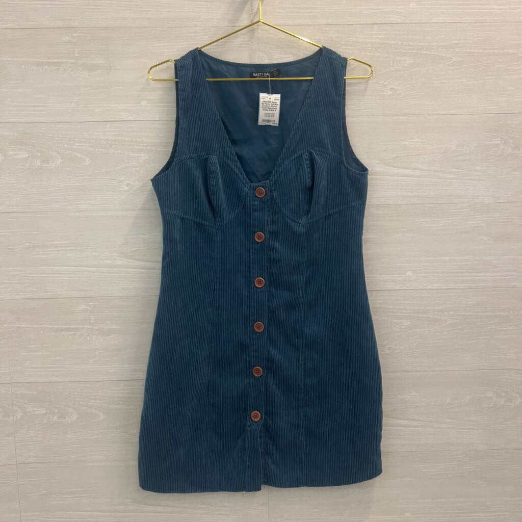 Nasty Gal Blue Corduroy Button Front Sleeveless Dress 8
