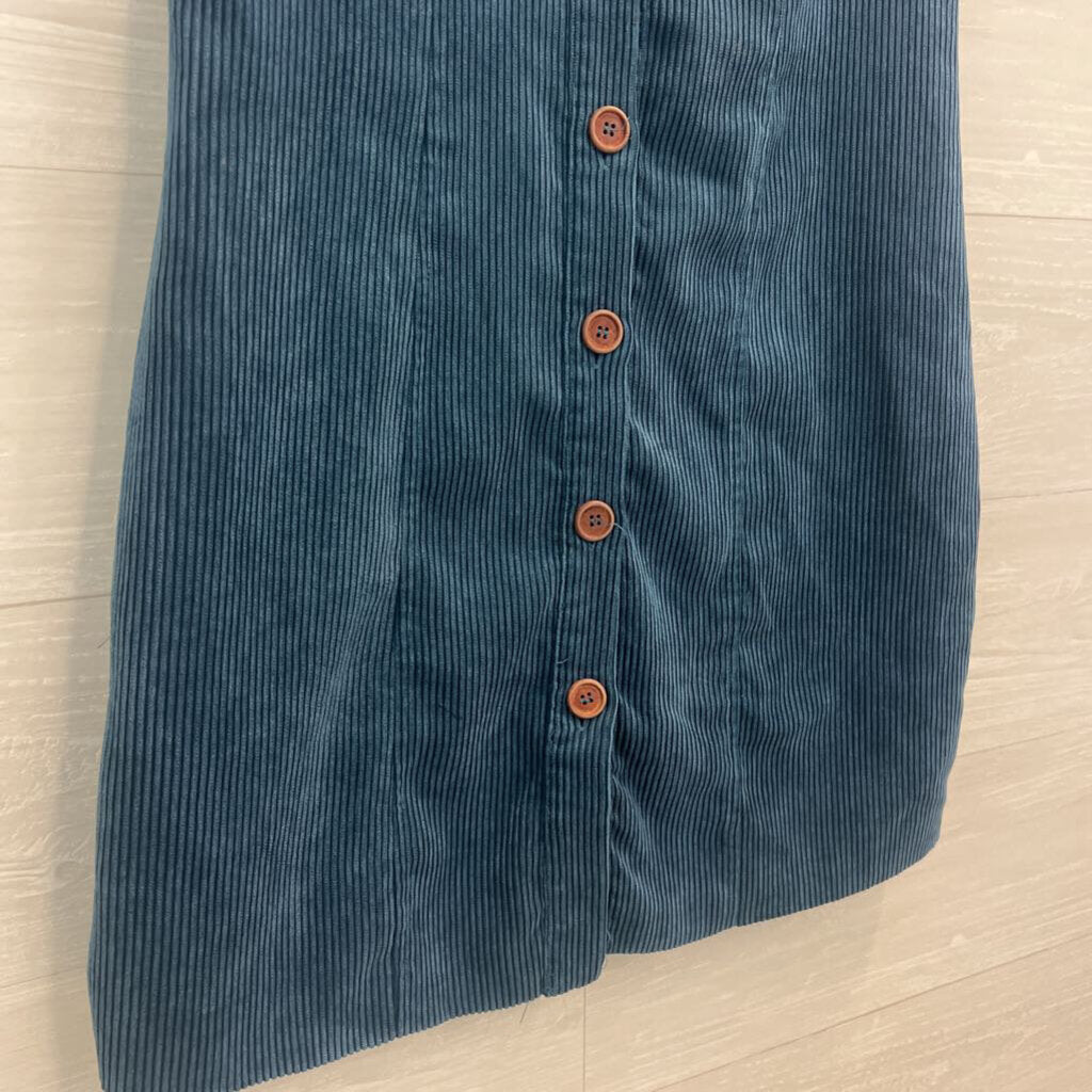 Nasty Gal Blue Corduroy Button Front Sleeveless Dress 8