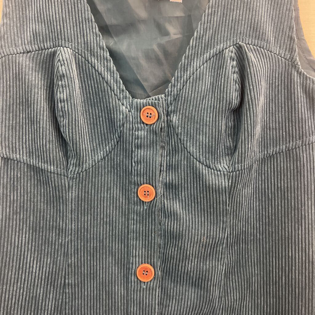 Nasty Gal Blue Corduroy Button Front Sleeveless Dress 8