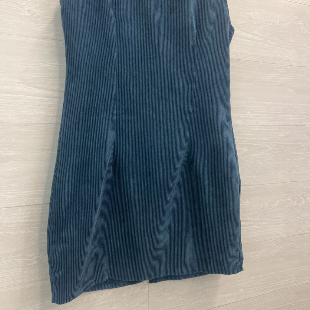 Nasty Gal Blue Corduroy Button Front Sleeveless Dress 8