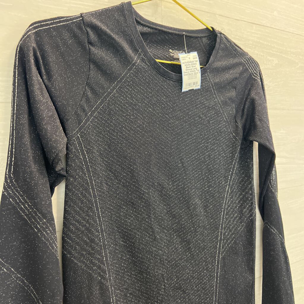 Athleta Black/ Silver Shimmer Long Sleeve Athletic Top Small