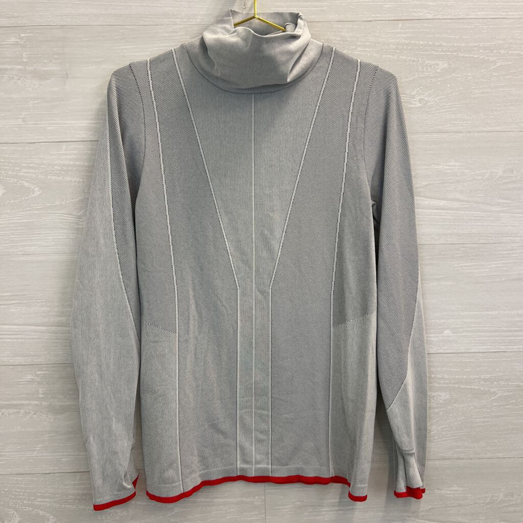 Athleta Black/ White Striped Detail Long Sleeve Turtleneck Top Large