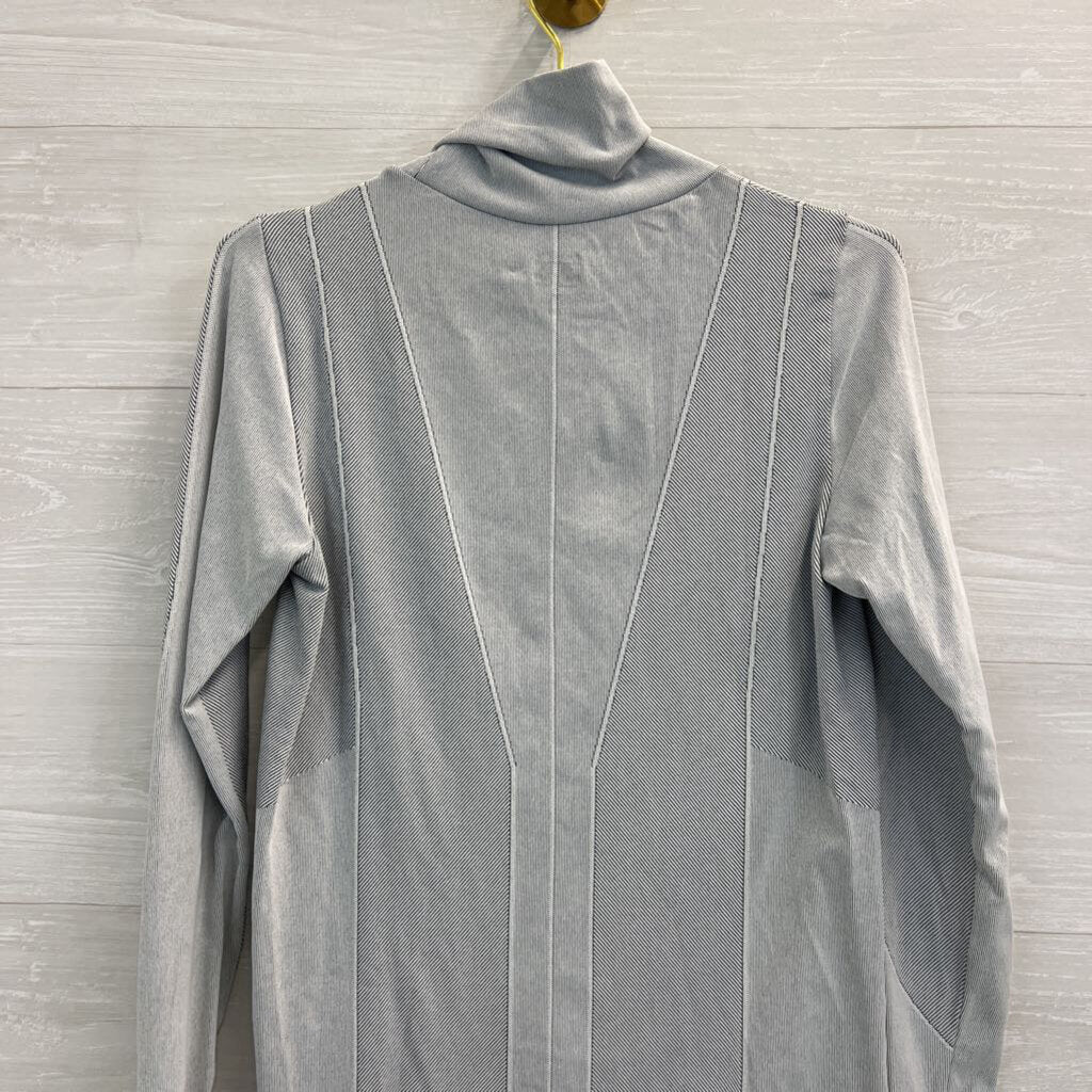 Athleta Black/ White Striped Detail Long Sleeve Turtleneck Top Large