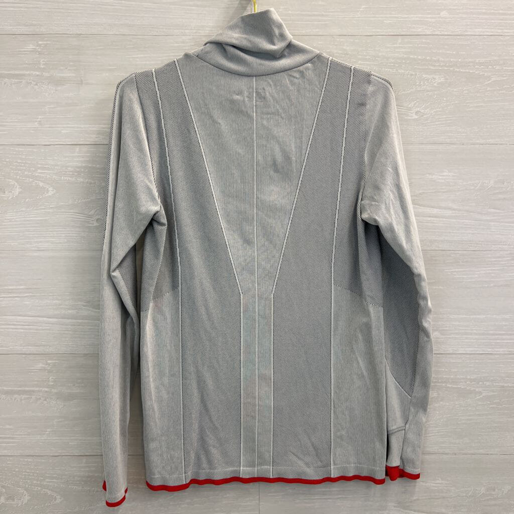 Athleta Black/ White Striped Detail Long Sleeve Turtleneck Top Large