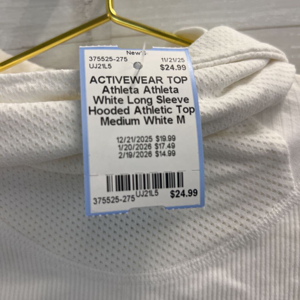 Athleta White Long Sleeve Hooded Athletic Top Medium