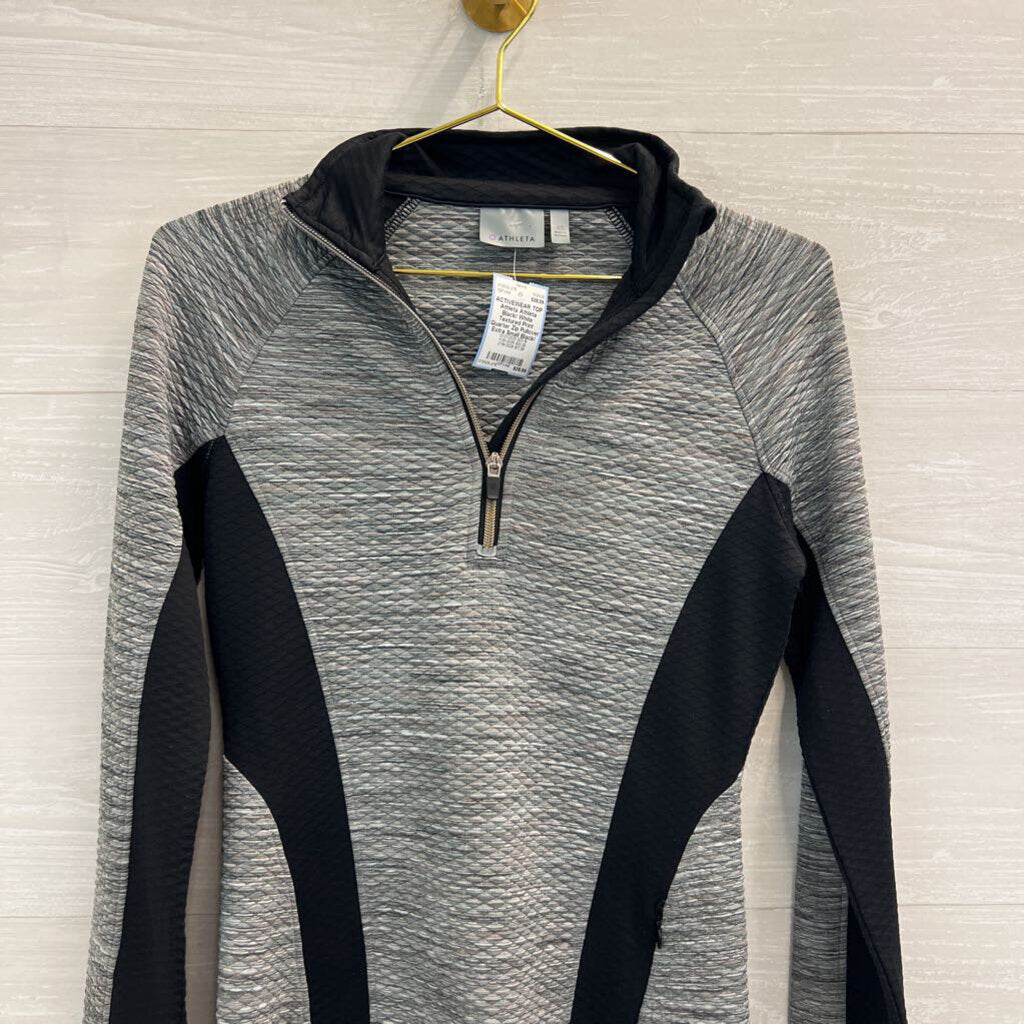 Athleta Black/ White Textured Print Quarter Zip Pullover Extra Small