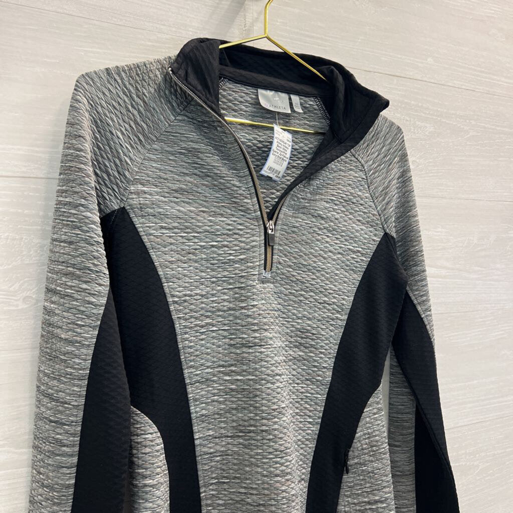 Athleta Black/ White Textured Print Quarter Zip Pullover Extra Small