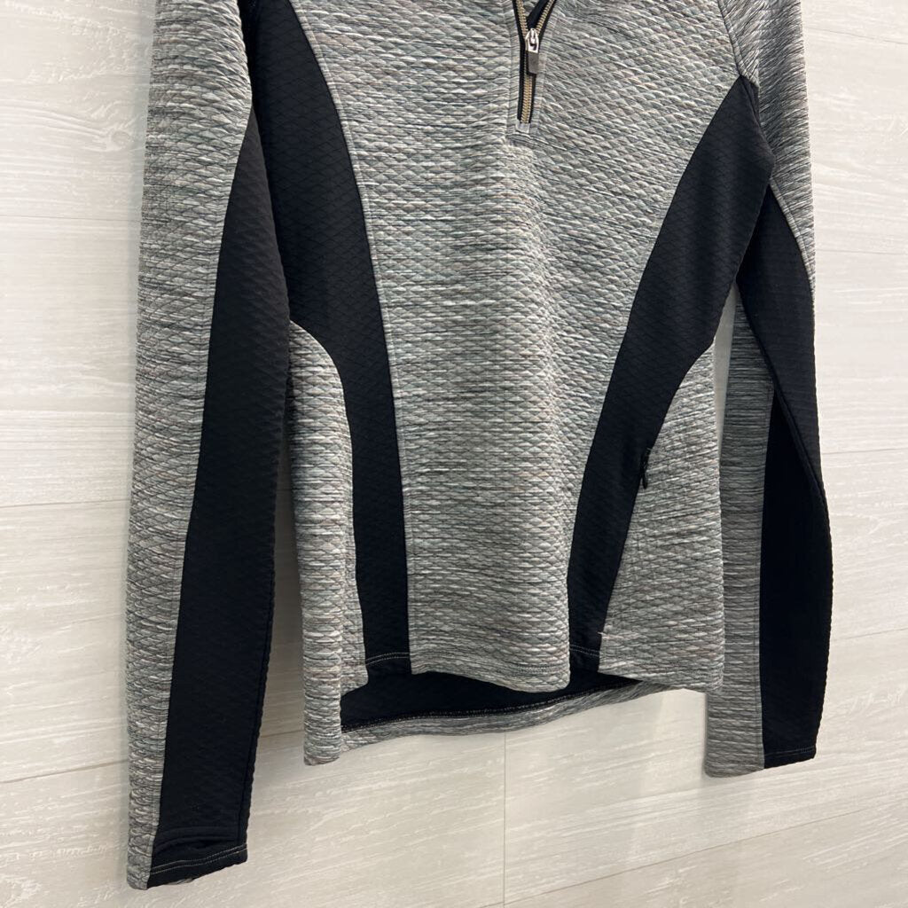 Athleta Black/ White Textured Print Quarter Zip Pullover Extra Small