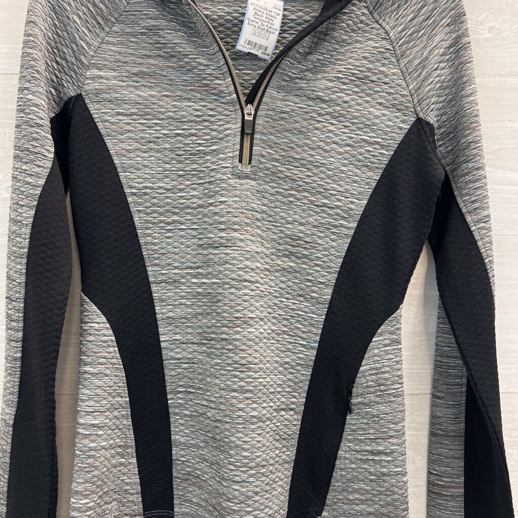 Athleta Black/ White Textured Print Quarter Zip Pullover Extra Small
