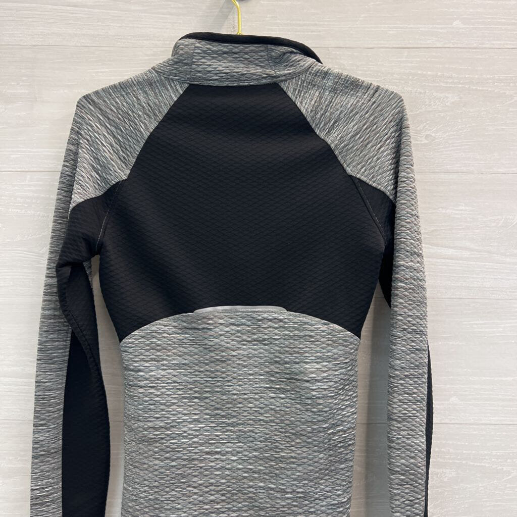 Athleta Black/ White Textured Print Quarter Zip Pullover Extra Small