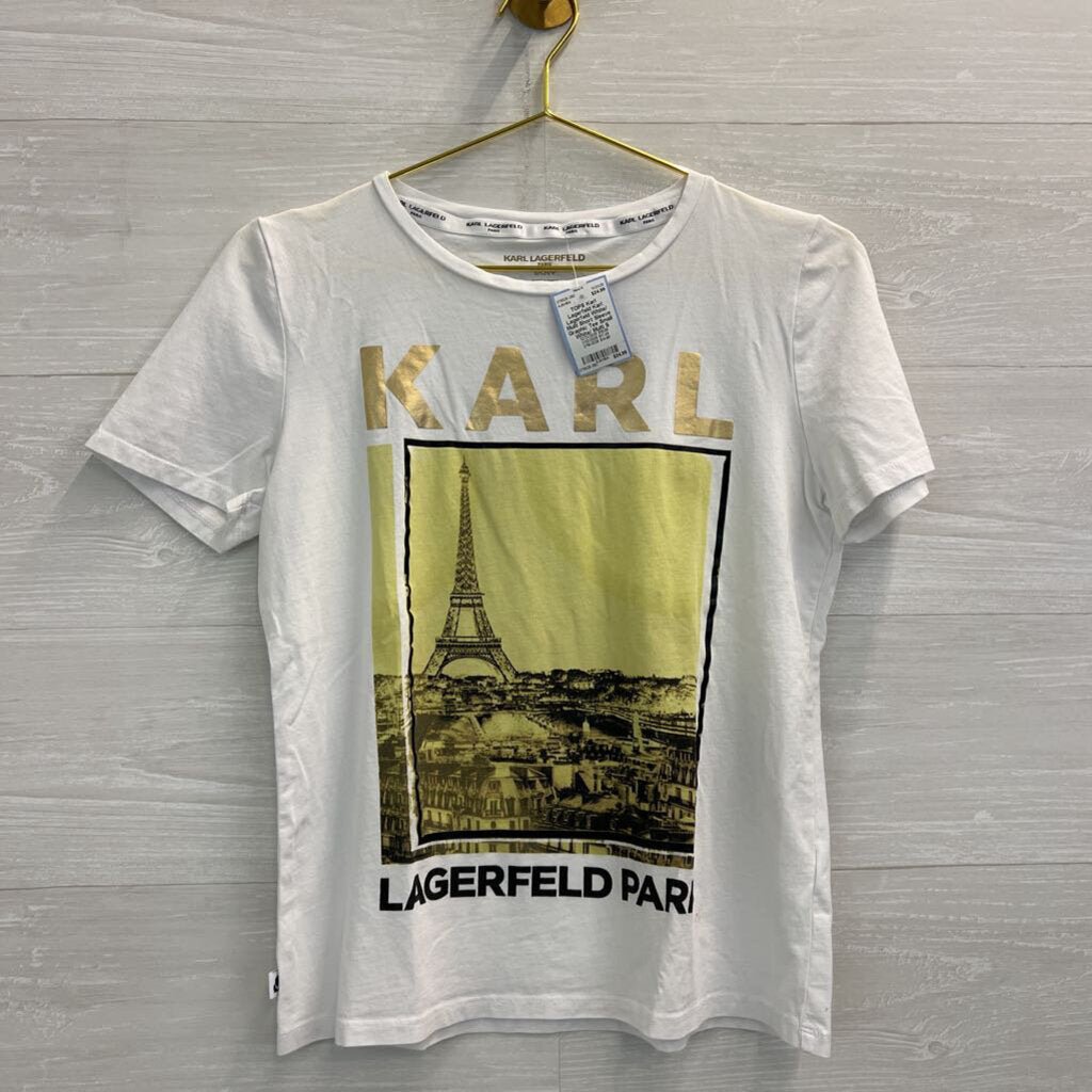 Karl Lagerfeld White/ Multi Short Sleeve Graphic Tee Small