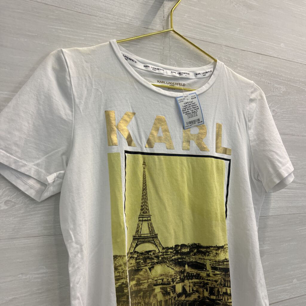 Karl Lagerfeld White/ Multi Short Sleeve Graphic Tee Small