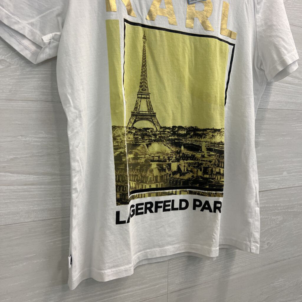 Karl Lagerfeld White/ Multi Short Sleeve Graphic Tee Small