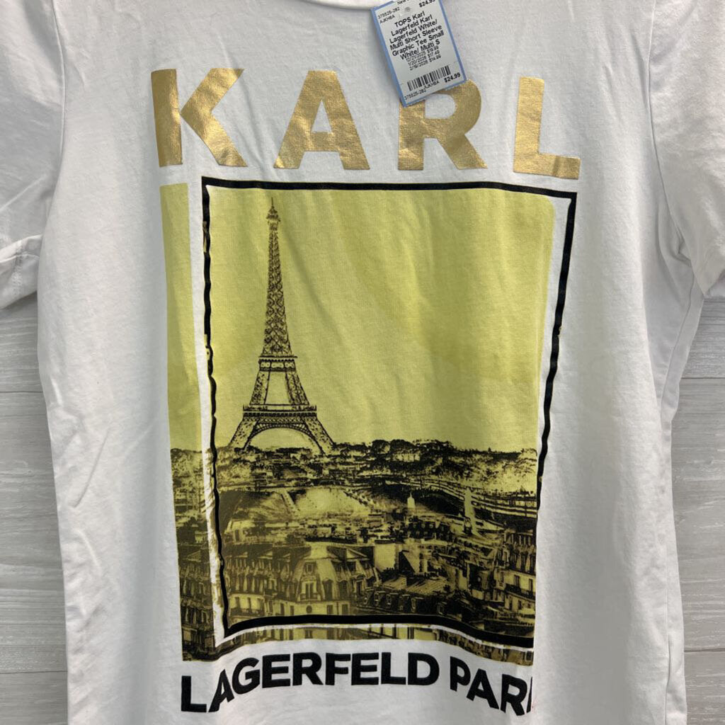 Karl Lagerfeld White/ Multi Short Sleeve Graphic Tee Small