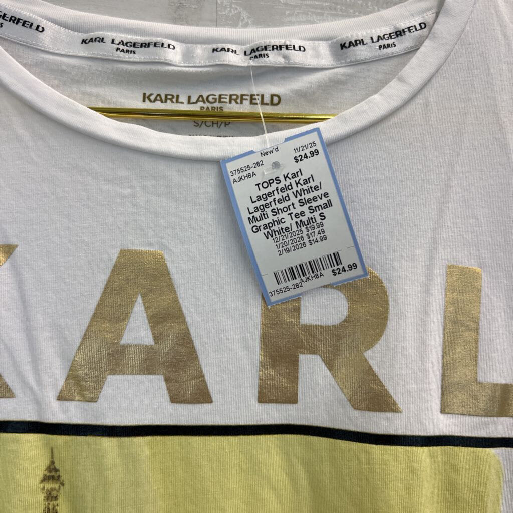 Karl Lagerfeld White/ Multi Short Sleeve Graphic Tee Small