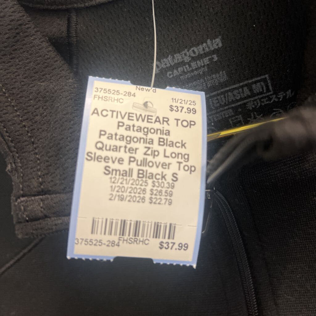 Patagonia Black Quarter Zip Long Sleeve Pullover Top Small